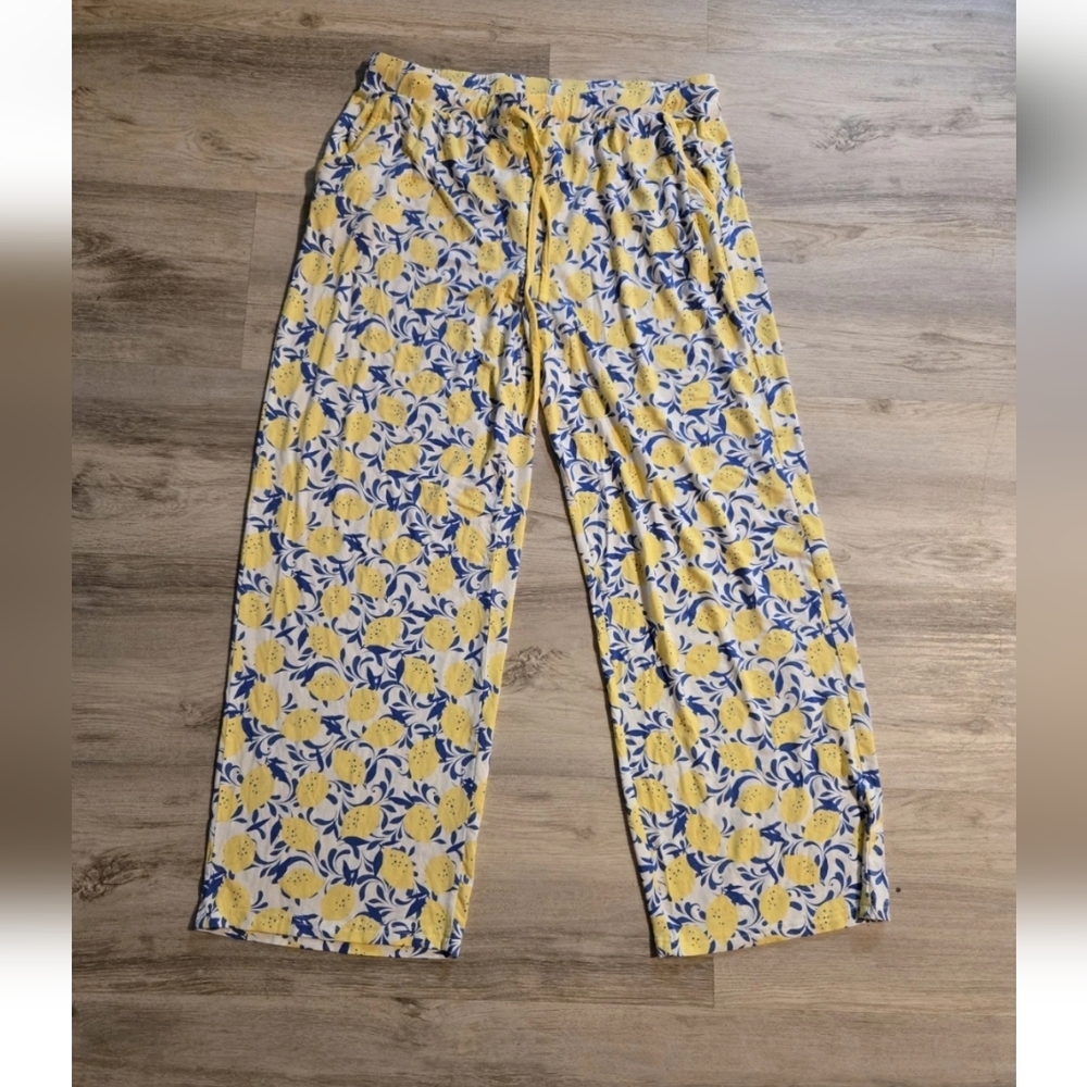 Coral Bay Womens L Elastic Waist Stretch Lemon Yellow Blue